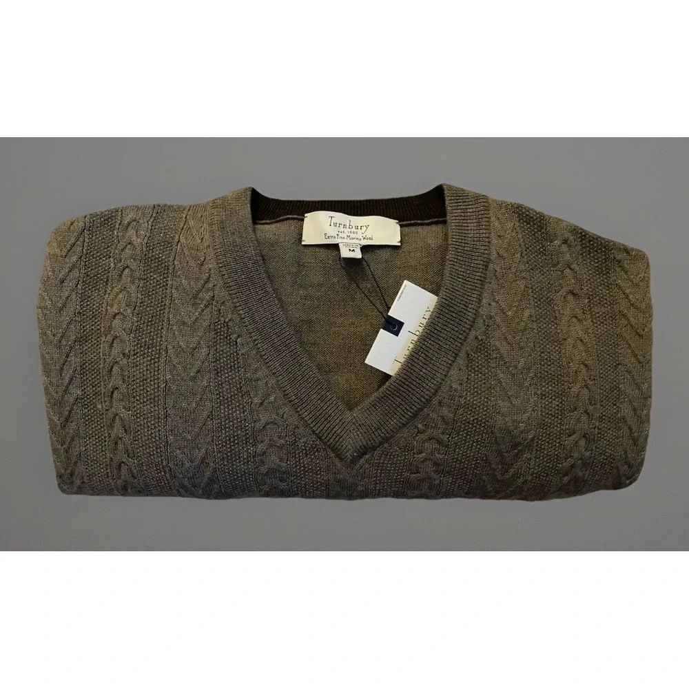 Turnbury Merino Wool V-Neck Pullover Knit Sweater Brown Medium New NWT JBHS